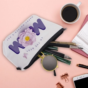 Trousse de maquillage imperméable Fête des Mères avec imprimé MOM et motifs floraux