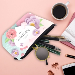 Waterproof Mother's Day makeup bag with floral patterns and travel storage items