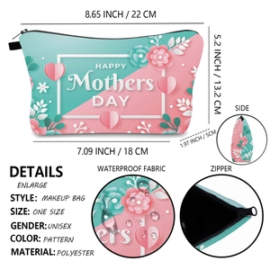 Detailed size chart of the waterproof Mother's Day floral makeup bag with dimensions