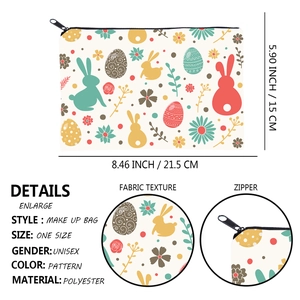 Quadratische Kosmetiktasche mit Hasen-Print und Blumenmuster aus Polyester mit Reißverschluss