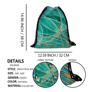 Green and orange geometric dandelion drawstring backpack made of water-resistant polyester