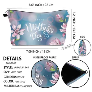 Tableau des tailles détaillé montrant les dimensions de la trousse de maquillage en polyester