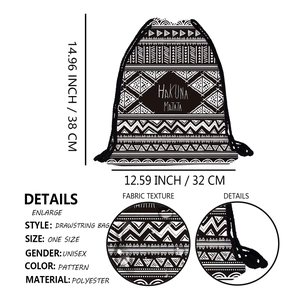 Unisex black and white geometric drawstring bag with Hakuna Matata print 38x32cm