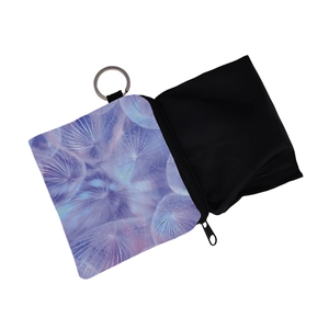 Waterproof dandelion print coin purse with metal keychain ring and zipper closure