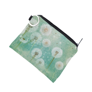 Porte-monnaie pissenlit imperméable avec fermeture éclair et anneau métallique