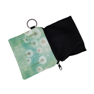 Porte-monnaie étanche avec imprimé pissenlit, fermeture éclair et anneau porte-clés