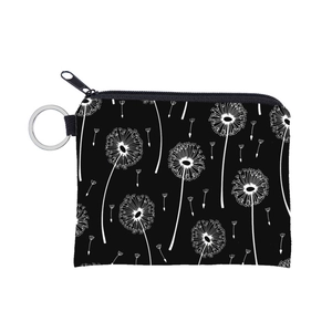 Portable Polyester Dandelion Print Coin Purse With Key Ring Water Resistant Mini Zipper Pouch Small Wallet For Women Daily Travel Bag