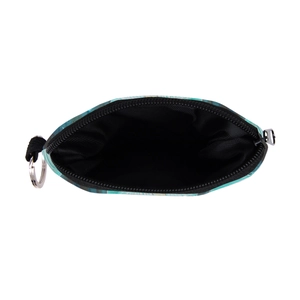 Water-resistant mushroom print coin purse with metal keychain and zipper closure