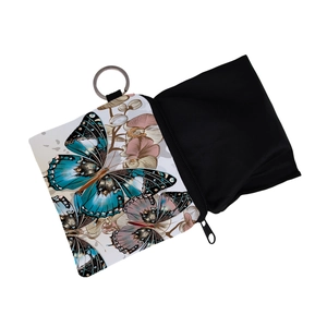 Waterproof butterfly print coin purse and card holder with durable metal keychain