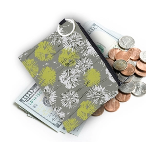 Waterproof dandelion print coin purse with zipper closure and portable keychain ring