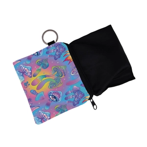 Waterproof colorful mushroom print coin purse with zipper and metal keychain ring