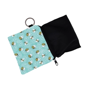 Mini porte-monnaie étanche avec motif d'abeilles et marguerites et porte-clés métal