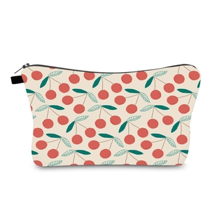 Cherry Print Makeup Bag Polyester Waterproof Portable Travel Toiletry Wash Bag Handheld Pouch Women Storage Organizer