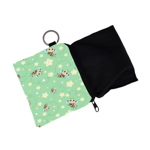 Cute bee and daisy print coin purse in mint green with metal ring and large storage space