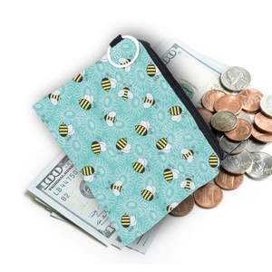 Petit porte-monnaie étanche avec motif abeille et tournesol et fermeture éclair