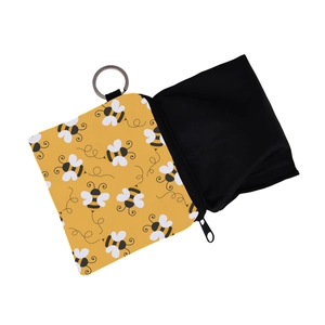 Waterproof yellow coin purse with cute honeybee print and silver metal keychain