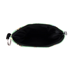 Cute green cartoon cat print coin purse with water-resistant fabric and metal keychain