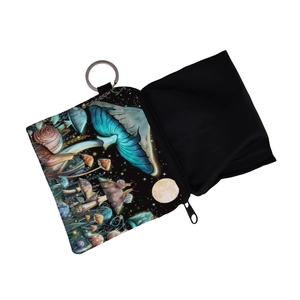 Waterproof mini mushroom print coin purse with keychain ring and fantasy snail design