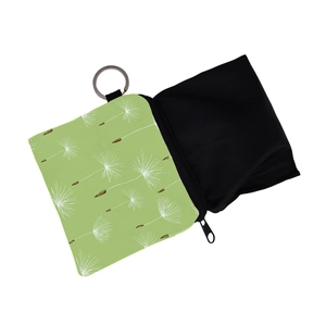 Waterproof dandelion print coin purse with zipper closure and portable keychain ring