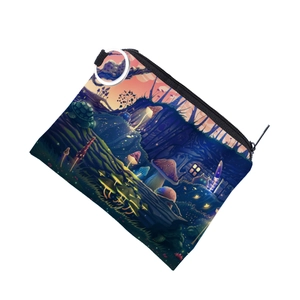 Waterproof colorful mushroom print coin purse with artistic forest scene and metal ring