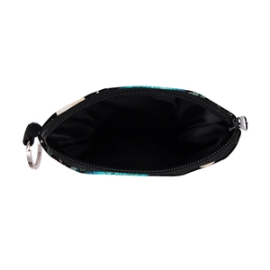 Waterproof mini coin purse with tropical leaf print and silver key ring attachment
