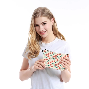 Waterproof portable cherry print makeup bag for women's travel cosmetic storage