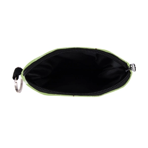 Waterproof dandelion print coin purse in grass green fabric with metal keyring attachment