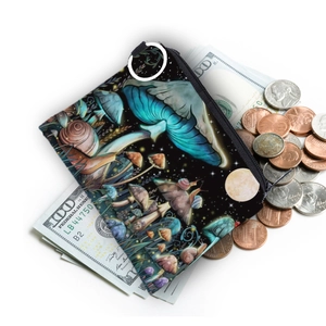 Waterproof colorful mushroom print coin purse with zipper for cash and coins storage