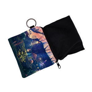 Waterproof colorful mushroom print coin purse with a portable metal key ring attachment