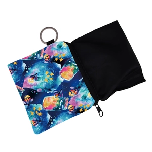 Waterproof firefly print coin purse with metal keychain ring and watercolor jar design