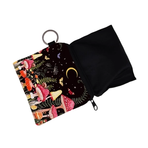 Waterproof mini coin purse with colorful mushroom and moon print with key ring