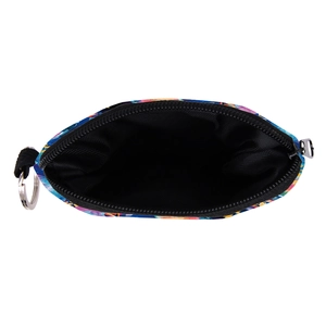 Waterproof mini coin purse featuring vibrant firefly floral print and metal keychain