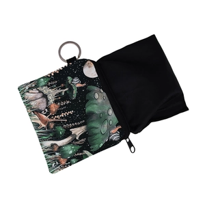 Waterproof mini coin purse with green mushroom, moon, and snail forest illustration