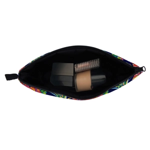 Waterproof travel toiletry bag with vibrant floral print and zipper closure