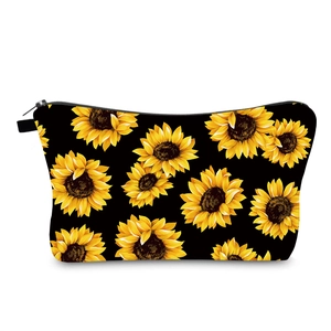 Trousse à Maquillage Imprimé Tournesol Imperméable Polyester Portable Voyage Organisateur de Toilette pour Femmes