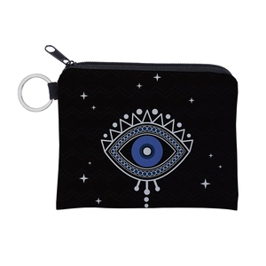 Detailed view of the Evil Eye canvas coin purse with durable zipper and metal keyring