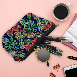 Waterproof pineapple floral print travel makeup bag and organizer for women