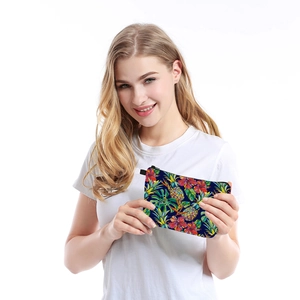 Waterproof pineapple floral print makeup bag with tropical leaf pattern and zipper closure