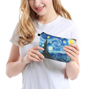Starry Night oil painting cosmetic bag with durable zipper for portable travel storage