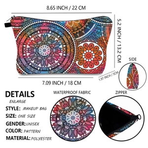 Waterproof mandala floral makeup bag with portable travel storage design and metal zipper