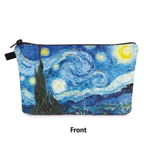 Front view of artistic oil painting makeup bag featuring Van Gogh Starry Night print