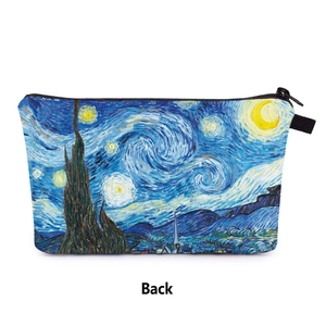 Detailed back view of the Van Gogh Starry Night print cosmetic bag with zipper