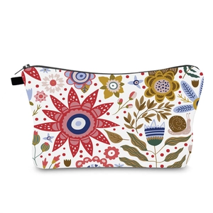 Trousse de Maquillage pour Femmes Imprimé Floral Polyester Portable Voyage Trousse de Toilette Mandala Fermeture Éclair Sac à Main