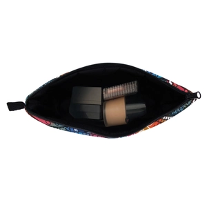 Mandala print portable travel toiletry bag with colorful geometric patterns and zipper