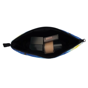 Starry Night oil painting makeup bag with top zipper showing inner storage space