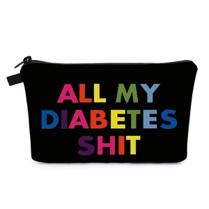 Portable Polyester Makeup Bag Colorful Letter Print All My Diabetes Shit Travel Toiletry Pouch Zipper Organizer Women Bag