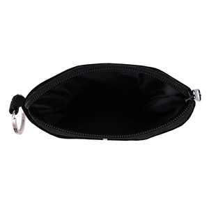 Black Evil Eye print coin purse with zipper closure and silver key ring attachment