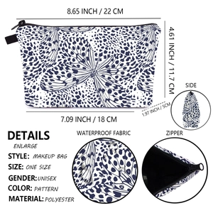 Waterproof butterfly and leopard print polyester makeup bag for travel storage