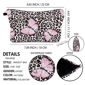 Waterproof leopard butterfly makeup bag made of polyester with secure zipper closure