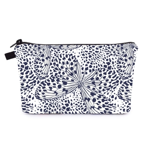 Women Portable Polyester Travel Makeup Bag Butterfly Print Waterproof Toiletry Wash Bag Zippered Cosmetic Storage Clutch